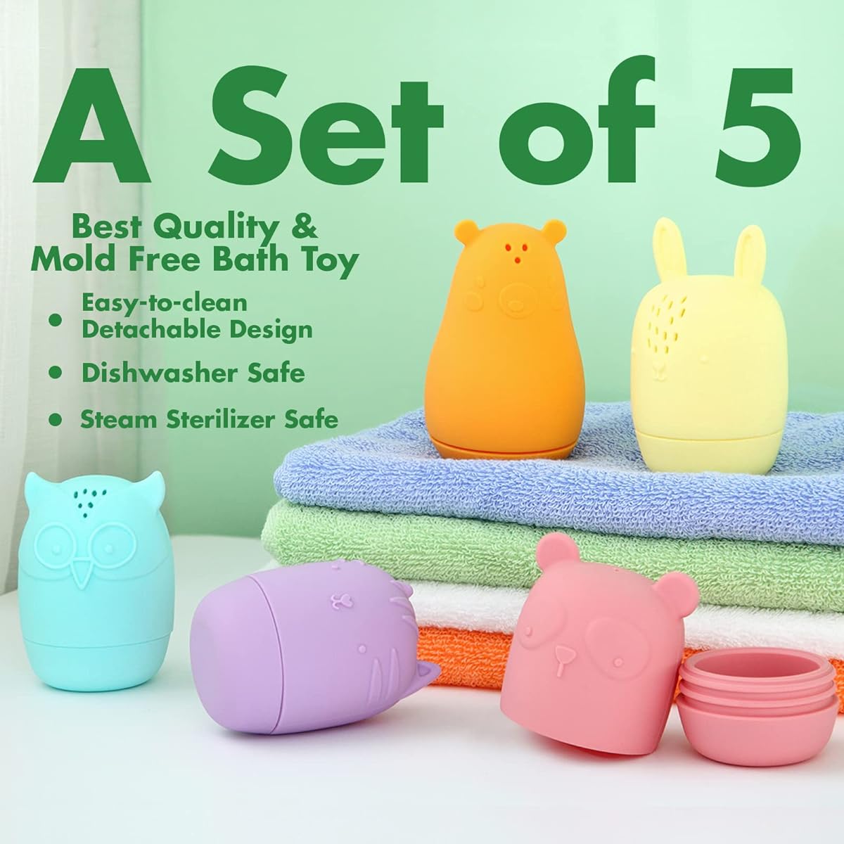 CozyBomB Toddler Bath Toys Mold Free Baby Bath Toy Set for 5 Infants Squeeze and Squirt Durable Silicone Animal Bathtub Toys Safe Baby Bath Time for Kids 18 Months and Up 2-4 over the age of