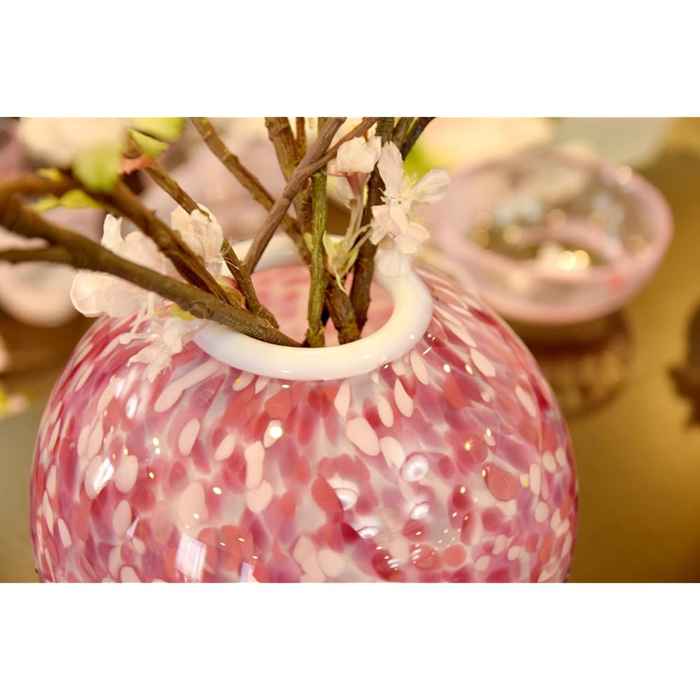 Adelia Tsugaru Vidro Vase Maximum 18.5 x Height 17.5cm Hirosaki Sakura Flower Light Round Vase Made in Japan F-71746