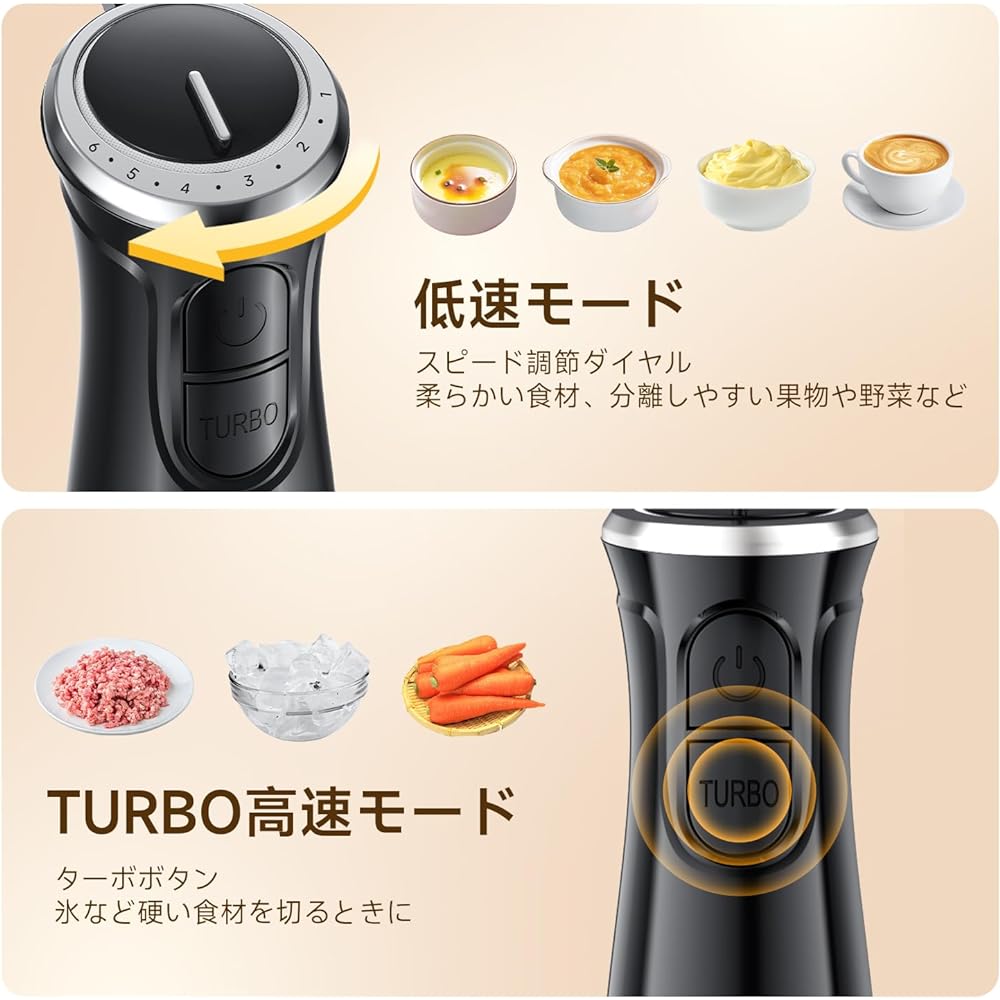 Turelar Hand Blender Multi-Stick Blender 800W Baby Food Can Crush Ice Food Processor Whisk Electric Slim Compact Food Mixer Handy Mixer Attachment 5 Roles Black