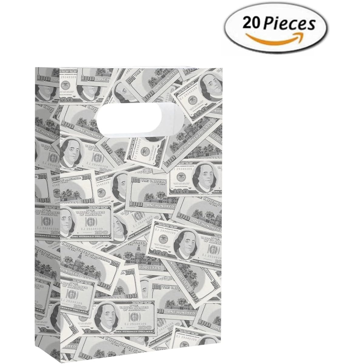 Money Theme Party Bags 20 Pieces $100 Cash Bills Dollar Goodies Sweets Gift Paper Bags Birthday Party Favor Bags for Money Wedding Anniversary Casino Hen Party Bachelorette Retirement Party Supplies