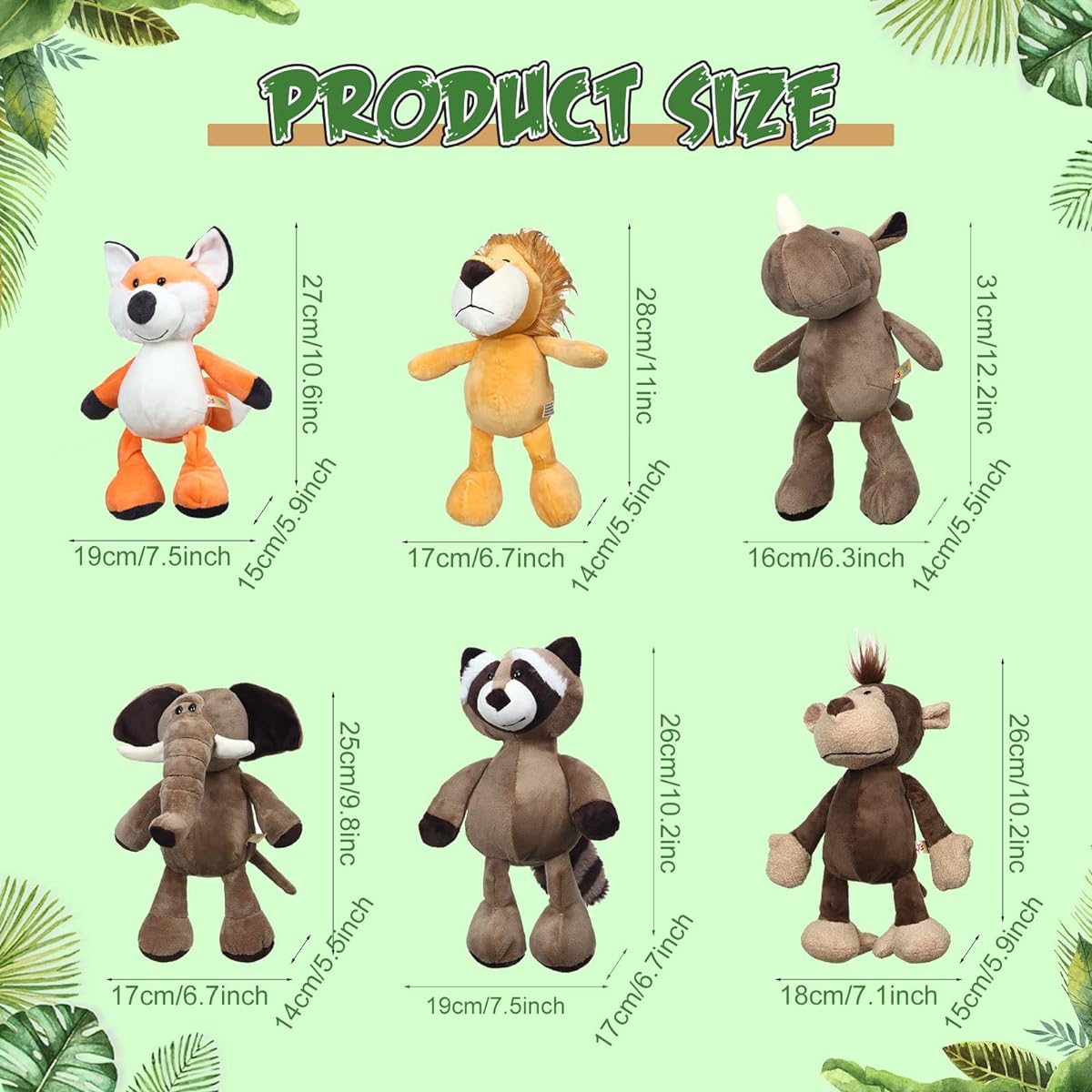 12 Pieces Safari Plush Cute 9.9 Inch Jungle Animal Toy Set Tiger Lion Elephant Monkey Shar Pei Giraffe Stuffed Animals for Zoo Animal Theme Party