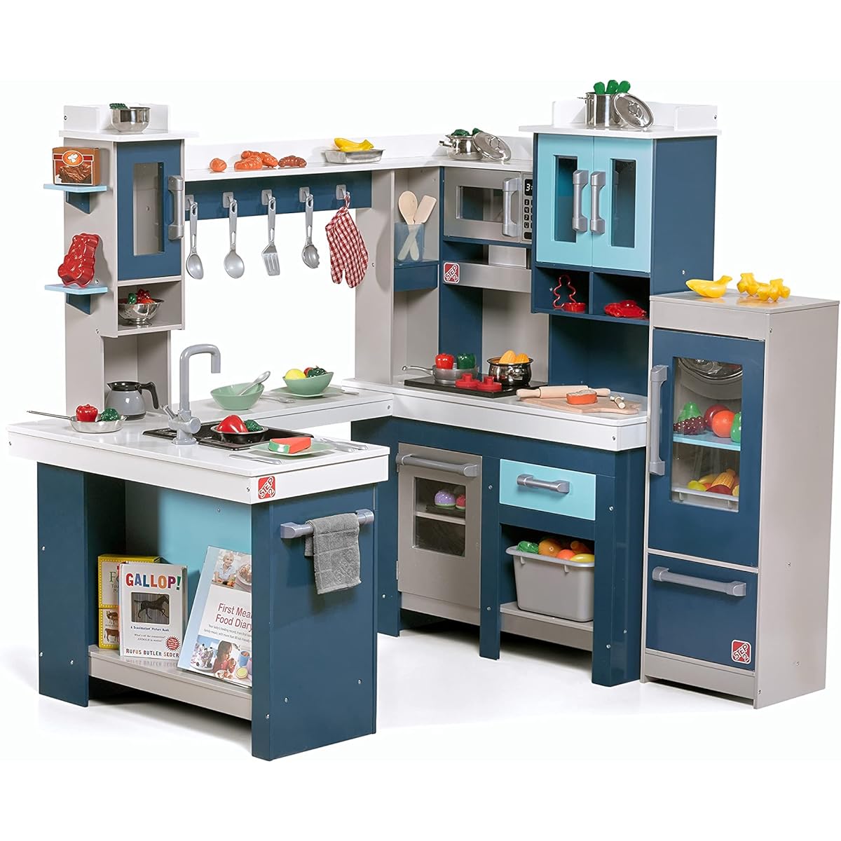 Step2 Grand Walk-In Wooden Kitchen Set for Kids - Includes 10+ Toy Kitchen Accessories and Interactive Features for Realistic Pretend Play - Indoor/Outdoor Toddler Playset - Measures 46.5" x 50" x 33"