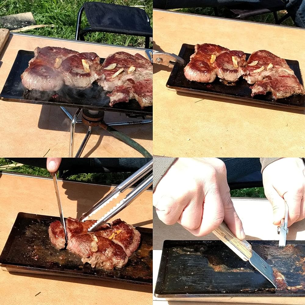 Black leather iron plate M size iron plate camping outdoor storage case included 4.5mm extra thick made in Japan 13.5cm x 22cm steak plate solo camping