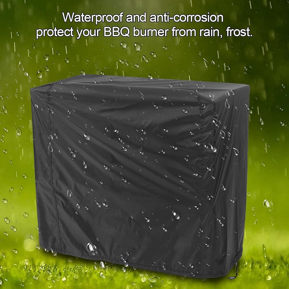 BBQ Dustproof Cover, BBQ Stove Cover, Grill Waterproof Cover with PU Coating, Polyester Material Fire pit Cover, Black Grill Protective Cover with Storage Bag for Outdoor Garden Camping (145x61x117cm)