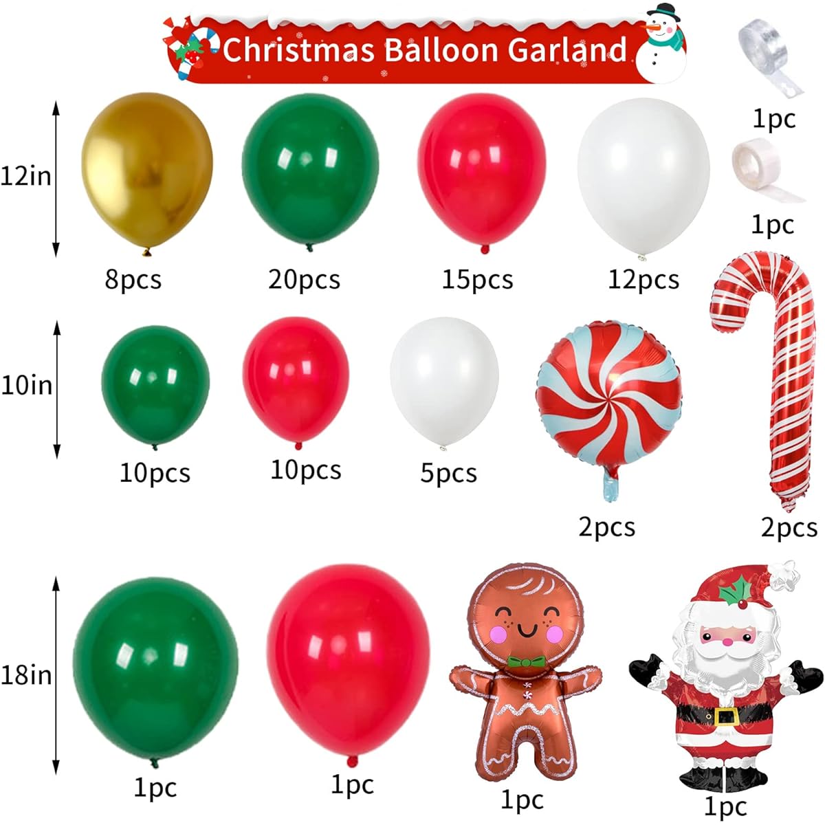 Christmas Balloon Garland Arch Christmas Balloon Garland Arch Kit with Candy Cane Gingerbread Man Santa Claus Foil Balloons Red Green Metallic Gold Balloon Decorations for Christmas New Year Party