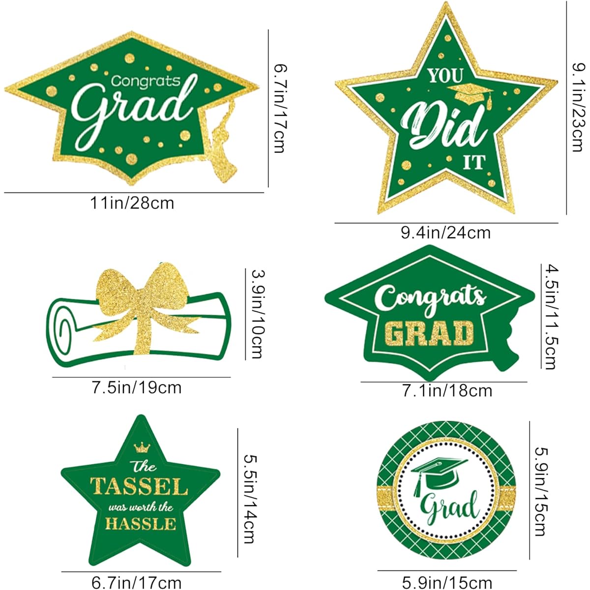 Green and Gold Graduation Decorations 24 Class of 2022 Table Decorations Congratulations Graduation Party Centerpieces Sticks Table Toppers Graduation Party Supplies