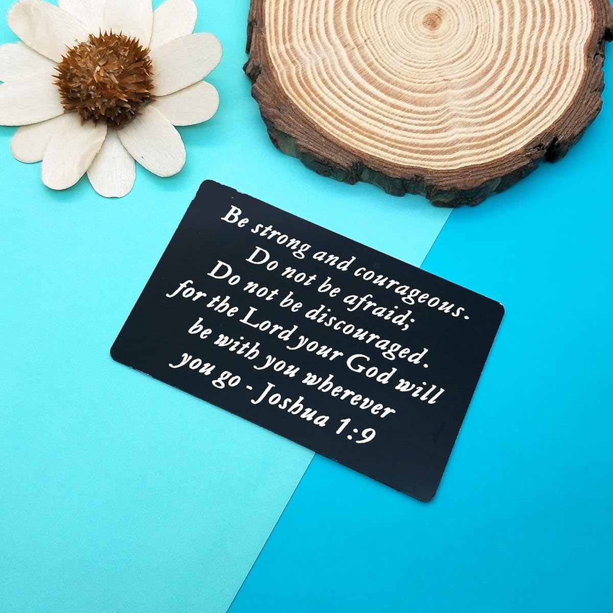 Christian Engraved Wallet Insert Card Inspirational Gifts for Men and Women Be Strong and Courageous The Lord Will Be with You Encouragement Gifts Religious Cards Christmas Birthday Graduation Gifts