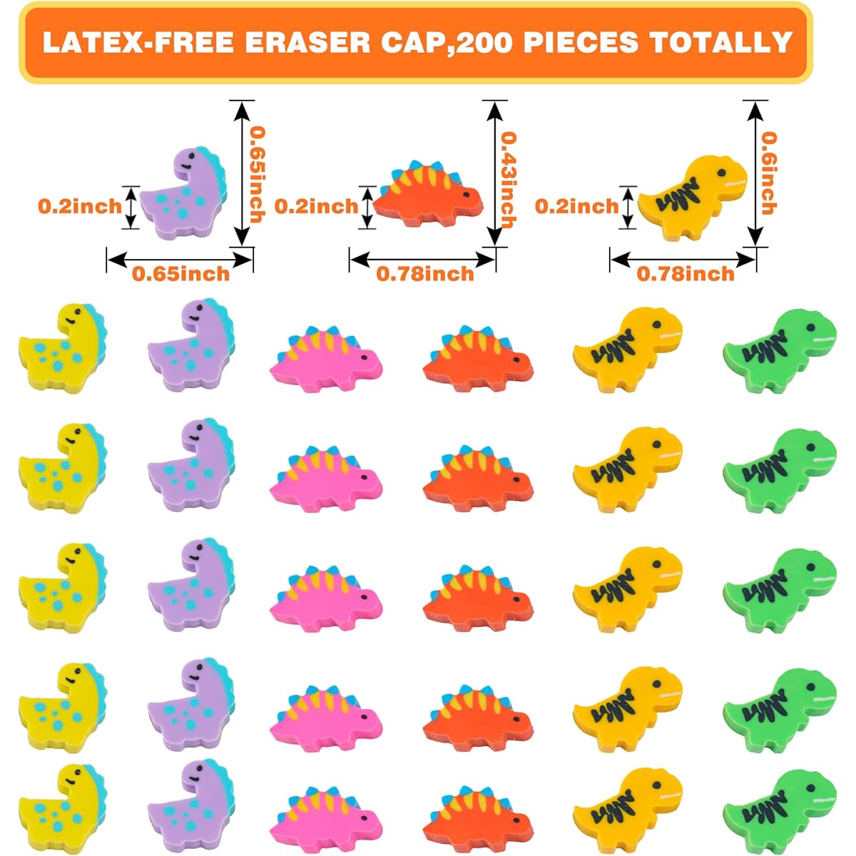 200 pcs Mini Dinosaur Erasers Bulk Small Pencil Erasers Latex Free Soft Erasers Pencil Erasers for Classroom, Homework, Rewards, Party Favors, Gifts