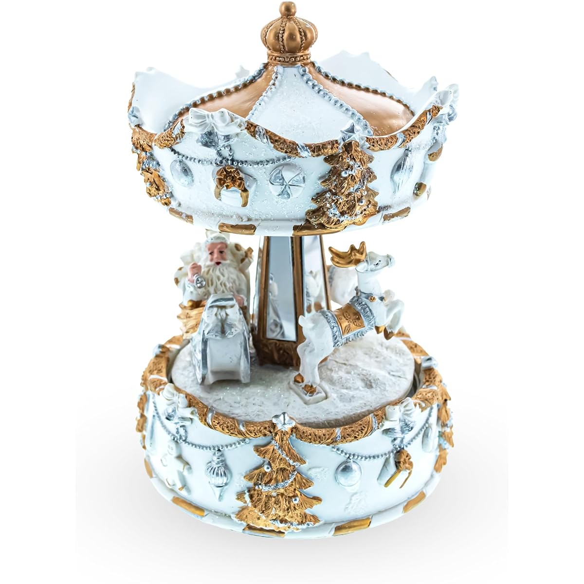 Santa's Reindeer Carousel: White Spinning Christmas Musical Box