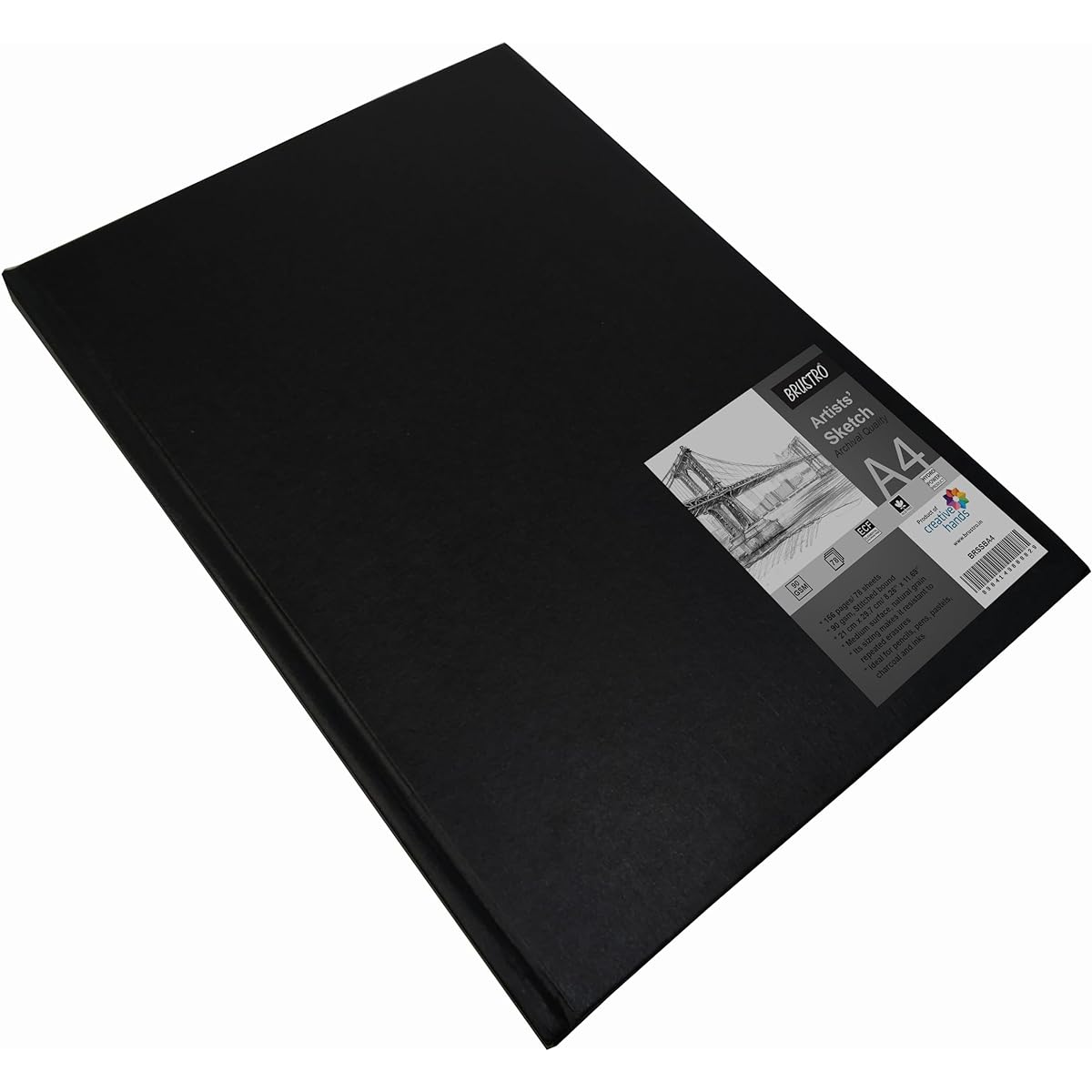 BRUSTRO Artist Stitch Bound Sketchbook, A4 Size, 156 Pages, 110 gsm A4 Portrait White, Black