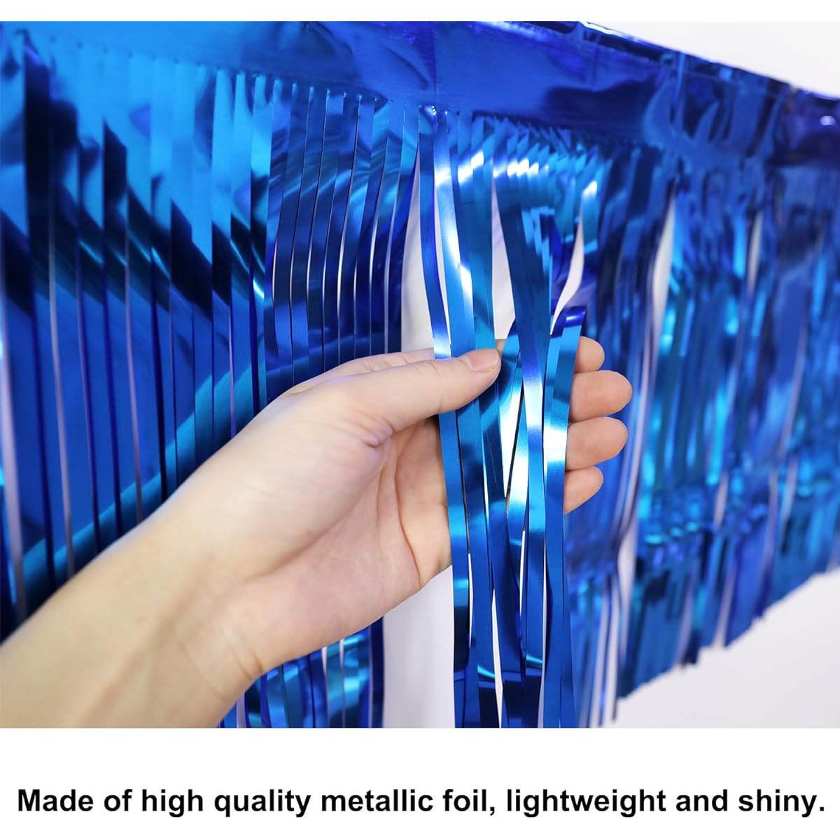 Blukey 10' x 15'' Royal Blue Foil Fringe Garland Shiny Metallic Tinsel Banner Perfect for Parade Float Bridal Shower Wedding Birthday Christmas Wall Ceiling Hanging Fringe Drape