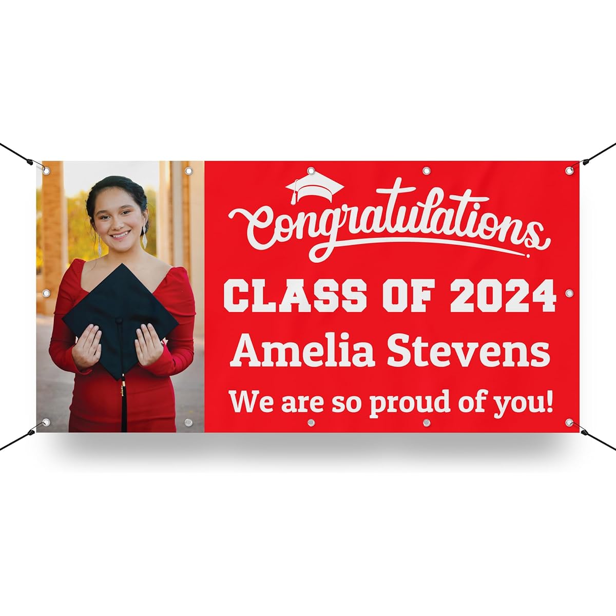 Personalized Graduation Photo Vinyl Banner Sign - Class of 2023 Custom Photo and Name - Milweb1 - Red - 4ft x 8ft