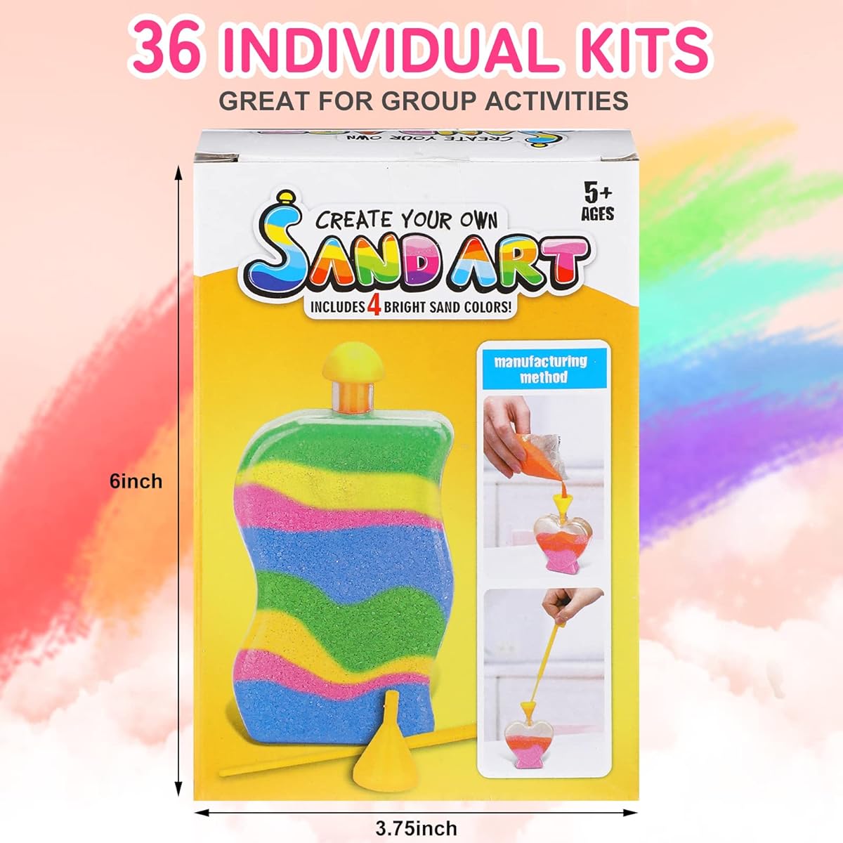 Deekin 36 Set Sand Art Kit for Kids Clear Sand Art Bottle with Funnel and Stick DIY Color Sand Art & Crafts for Boys Girls