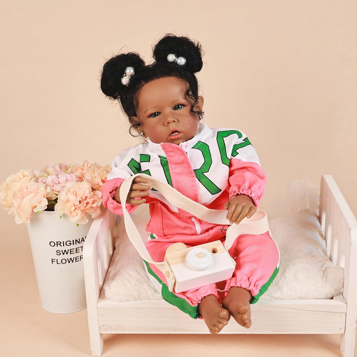 Rebornova Reborn Baby Doll Black Girl African American 20 Inch Realistic Newborn Doll Lifelike Soft Body with Silicone Hands and Feet Birthday Gift Set for Ages 3+