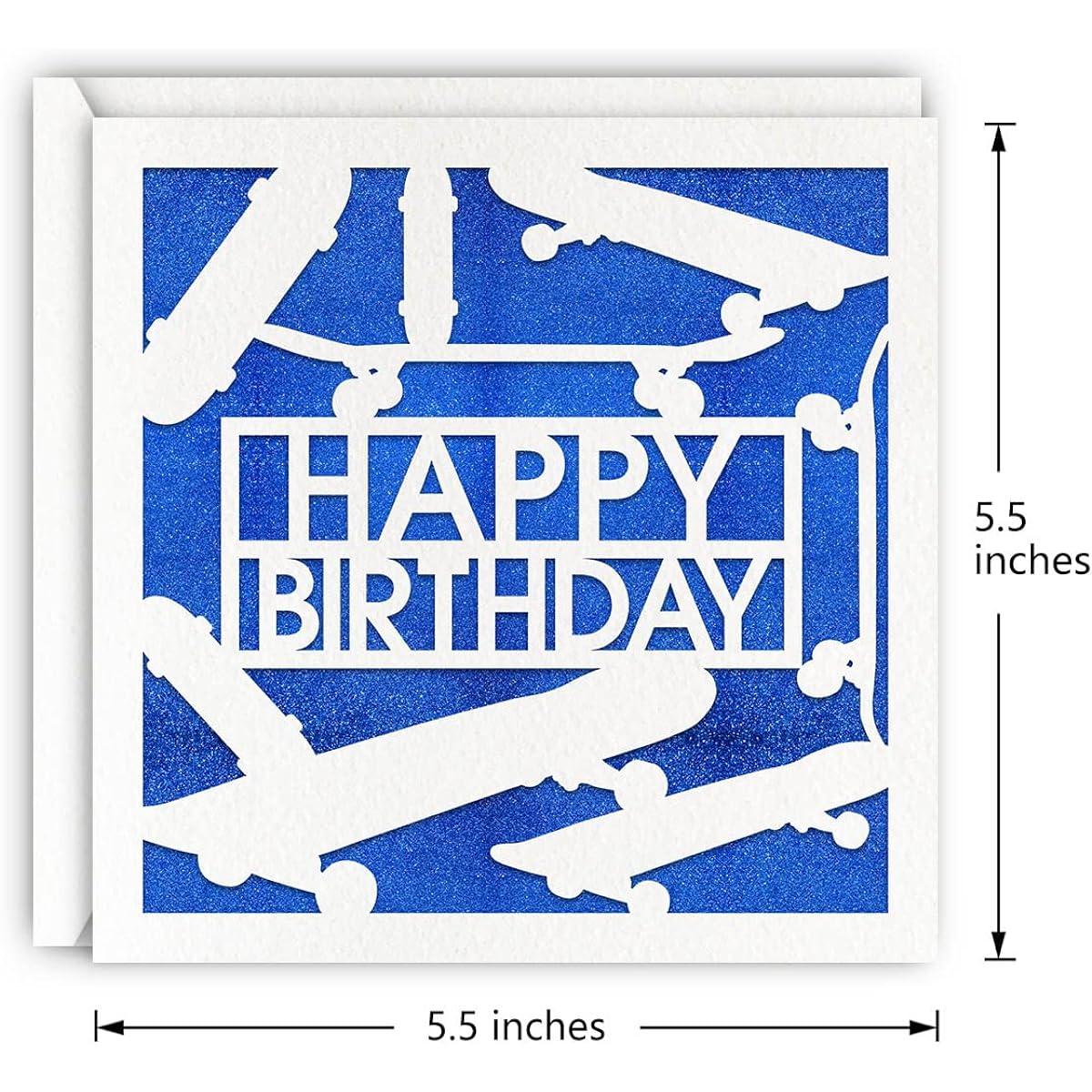 Blue Skateboard Birthday Card Glitter Laser Cut Greeting Card for Boy Son