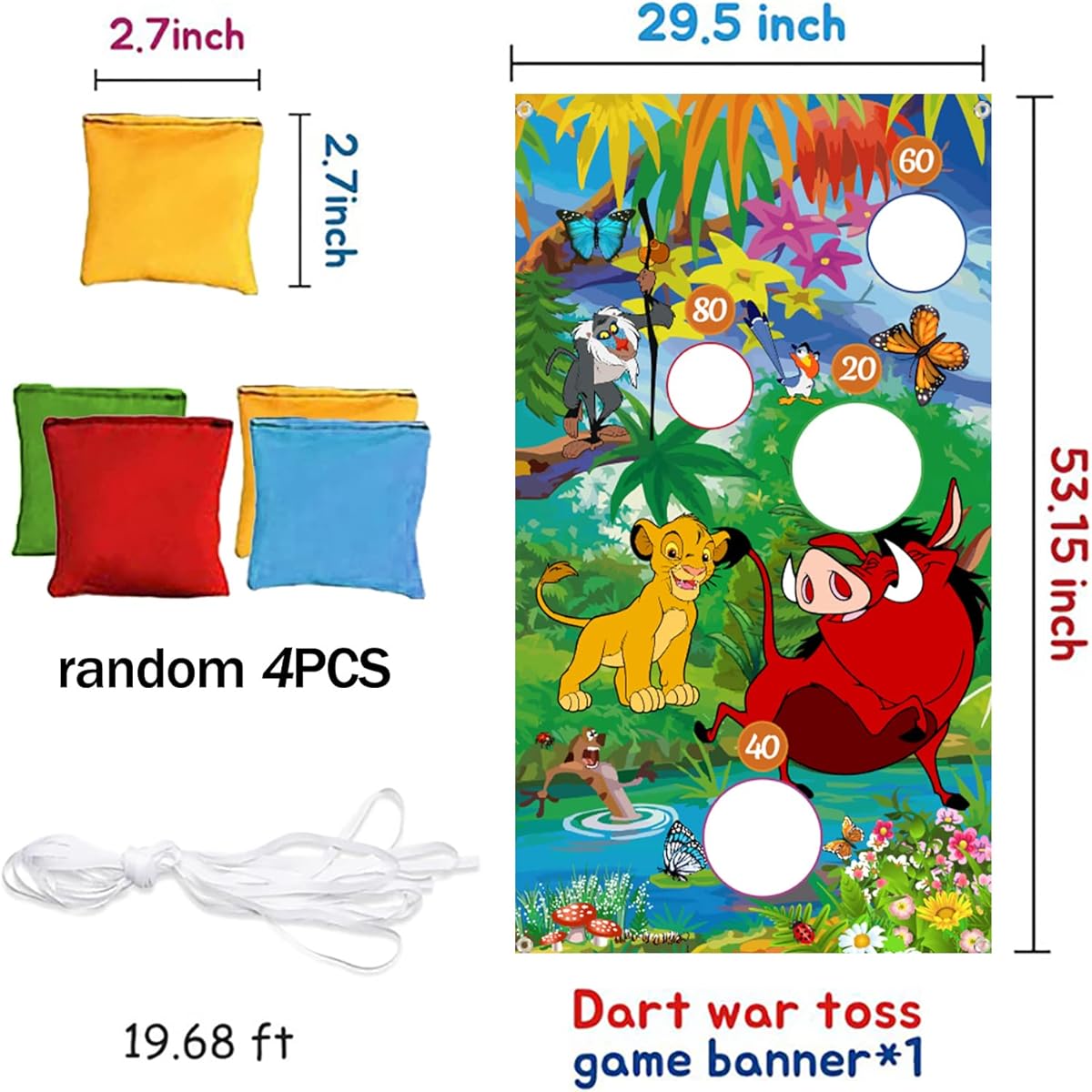 Lion King Toss Game Banner with 4 Bean Bags Lion King Decoration Game for Kids Lion Theme Indoor Outdoor Toss Game Birthday Decoration Party Supplies