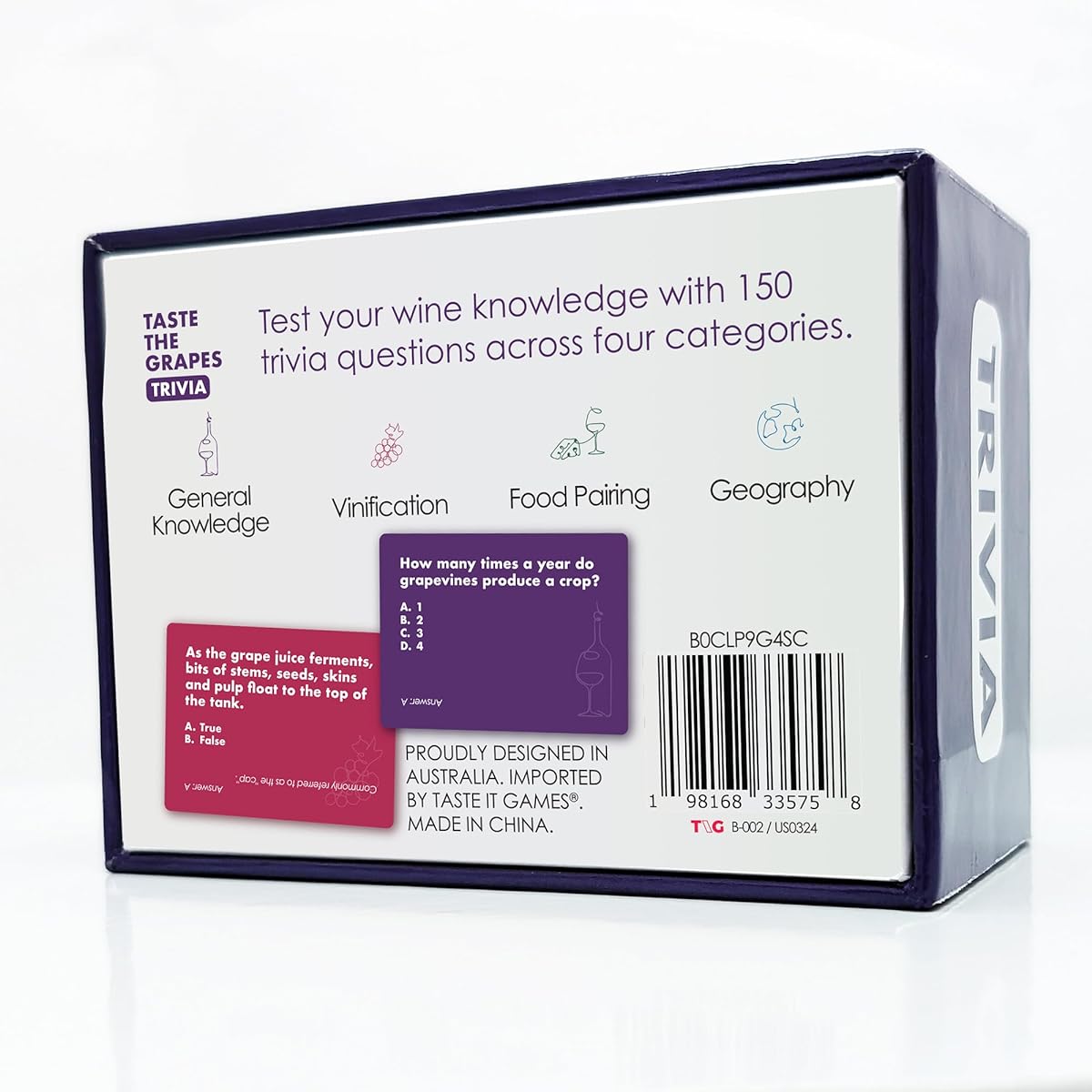 Taste The Grapes Trivia Card Game - Expand your vino knowledge, enjoy a couples card game for adults or give the perfect vino lover gift! 150 cards in 4 categories