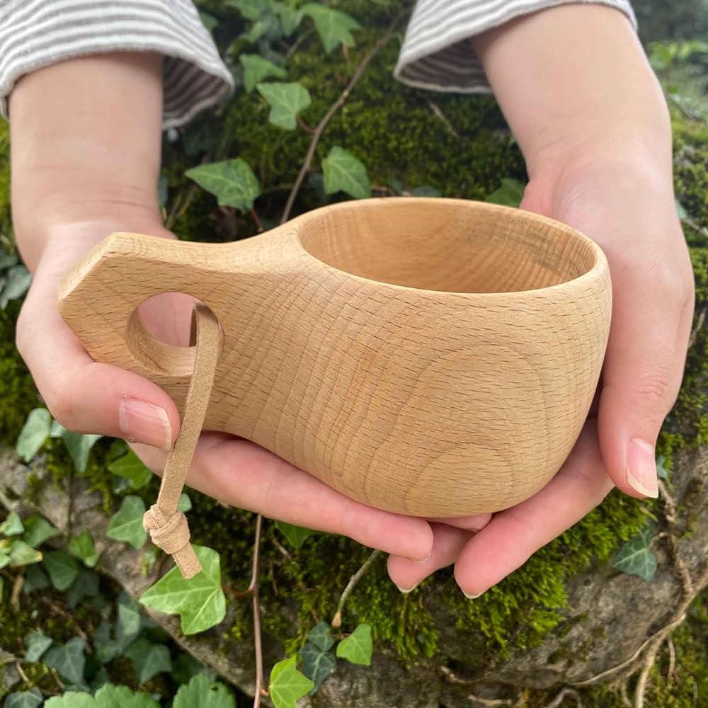 Newie Kukusa Wooden Mug Made in Japan Hida Beech Natural Wood 150ml Storage Bag Included Camping Outdoor Home Use Gift Present