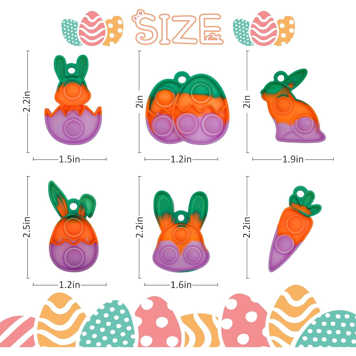 Easter Gifts Mini Push Pop Bubble Fidget Toy Keychain Bubble Pop Desk Toy Fidget Keychain Anxiety Relief Stress Pop Fidget Toy 24pcs