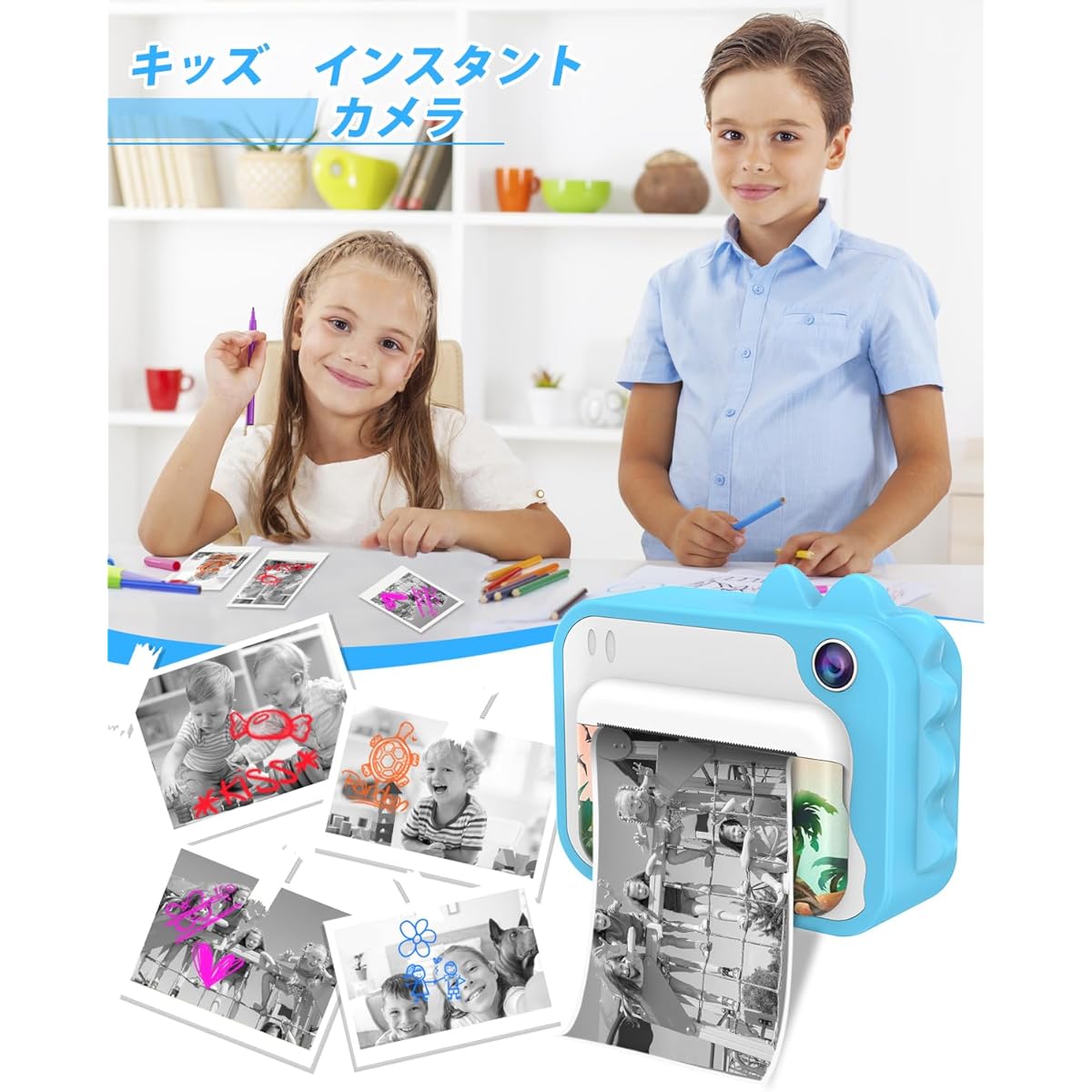 Print Camera for Kids, Toy Camera, Kids Camera, Print Instant Camera, Cash Register Roll Paper Print, 2.4 Inch, 40MP 1080p, Digital Camera for Kids, 3 Volume Print Paper, 5 Color Brush Pencil, 32GB Memory Card Included, Gift, Children's Day, Birthday