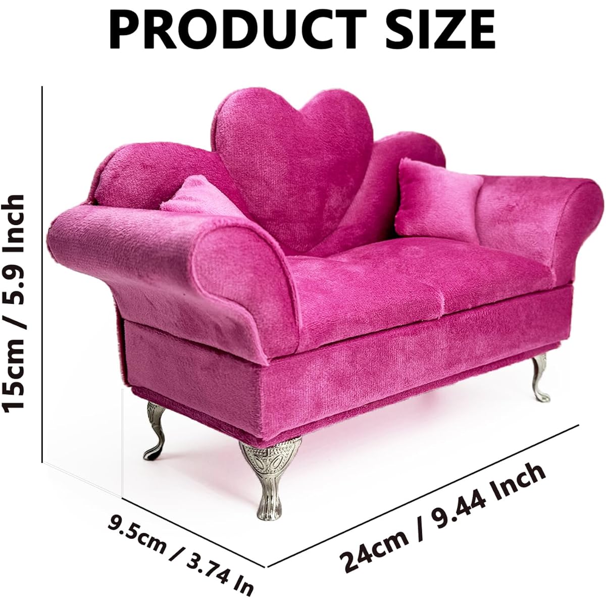 LydeLog Jewelry Box Sofa Cushion Dollhouse Living Room Bedroom Decor, 12" Doll Accessories Furniture for Blythe Dolls, Gifts for Girls and Women, Jewelry Box (Heart Shaped Sofa)