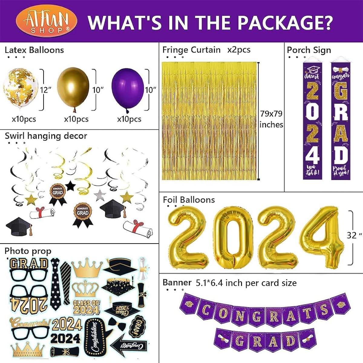 Graduation Party Decorations 2022 73 Pieces 32 Inch Purple Gold Graduation Party Supplies Congratulations Graduation Banner Pouch Sign Swirls Confetti Balloons Foil Fringe Curtains Backdrop Photo Booth Props Class of 2022