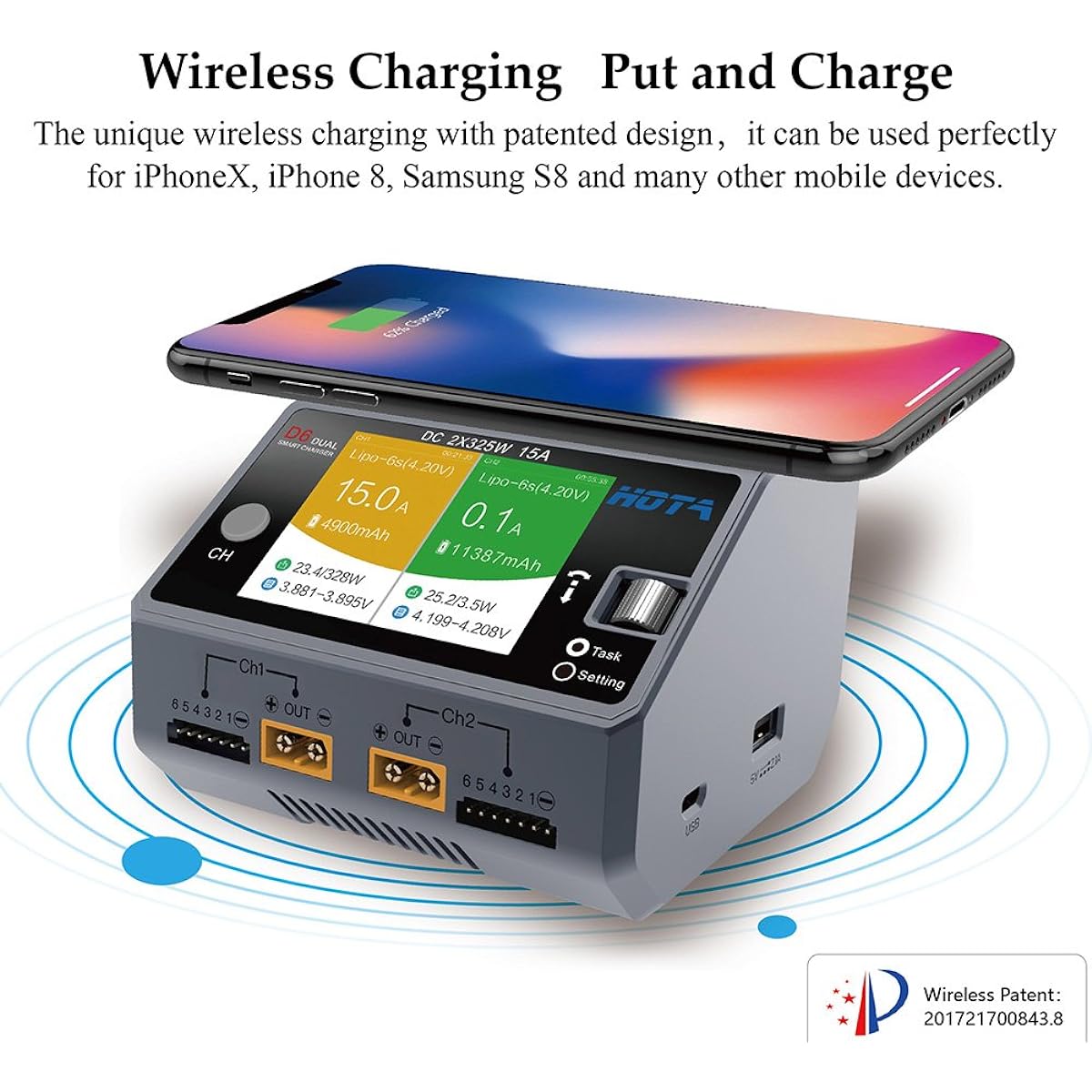 HOTA D6 Dual Channel Smart Charger 2*DC325W 15A for Lipo NiMH Battery Phone Charging