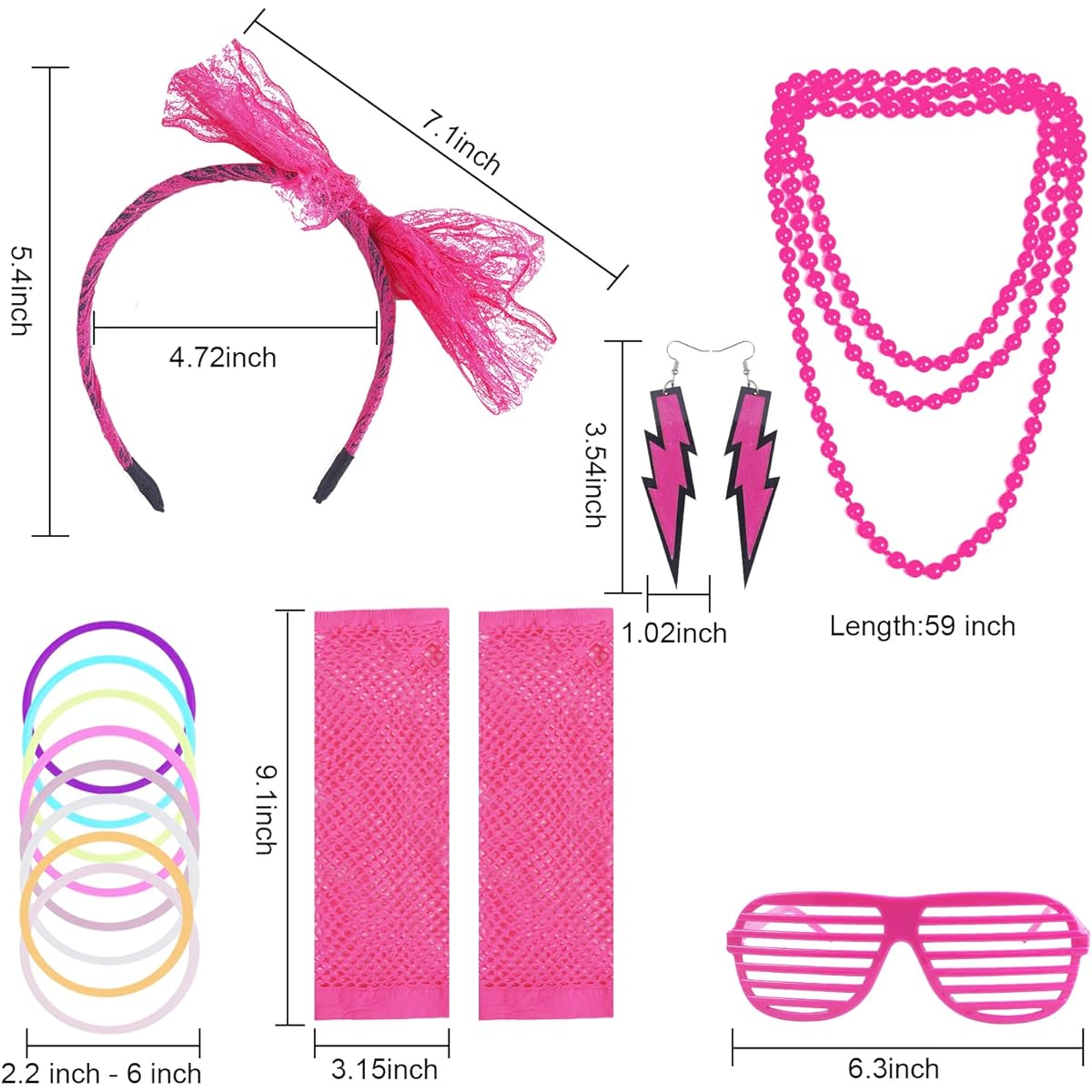 80s Costume for Women, 1980s Theme Party Outfit Fancy Dress, 80s Accessories Set Headband Earrings Fishnet Gloves