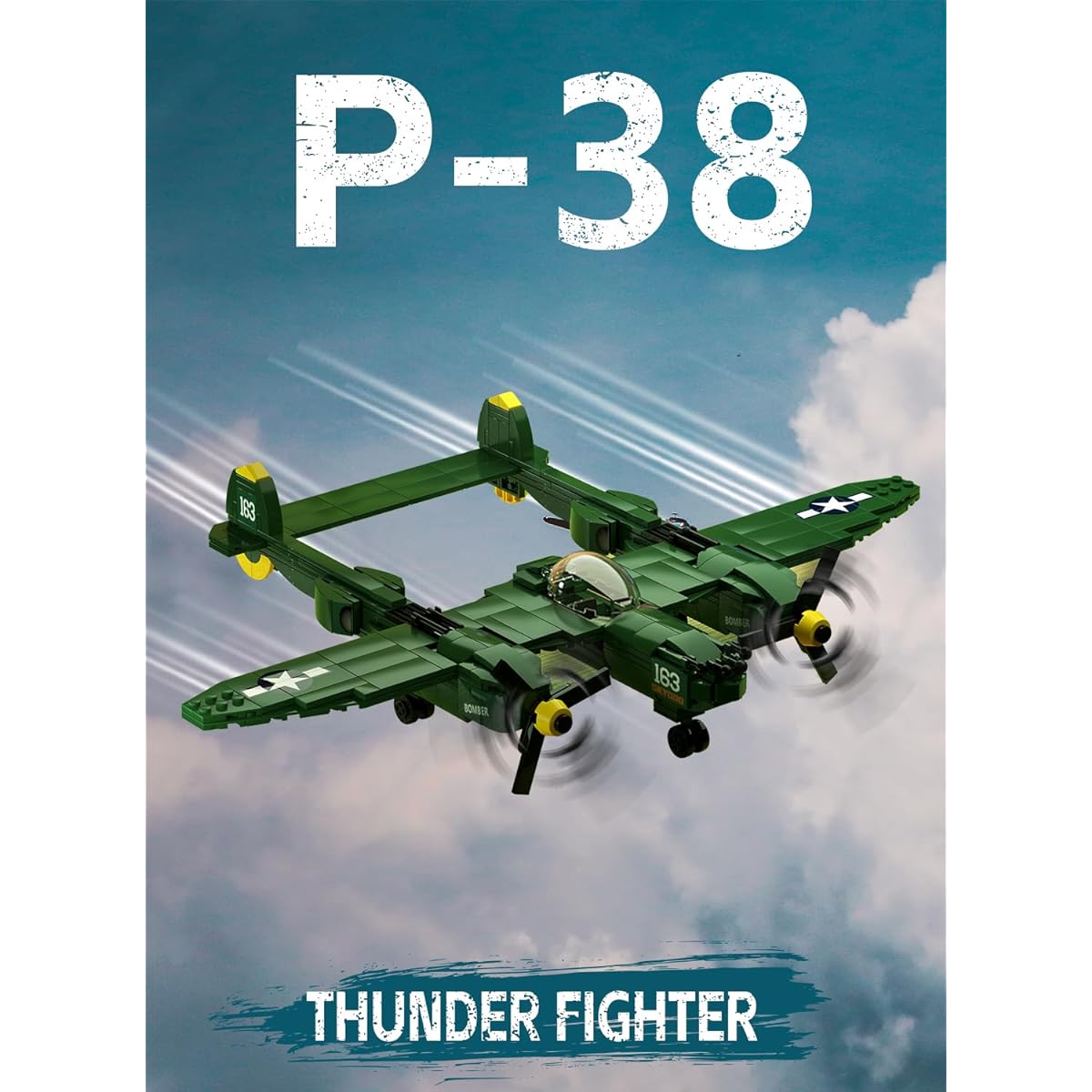 WVINVW Military P-38 Thunder Fighter Airplane Building Set Lego Boys Military Plane Model Toys for Kids Boys Girls Ages 6 7 8 9 10 11 12 (502 Pieces)