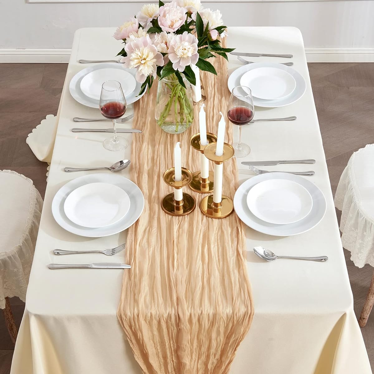 Beige Cheesecloth Table Runner 10 Feet Wide Gauze Table Runner Boho Table Runner Bridal Shower Wedding Birthday Party Table Decorations 10 Pack