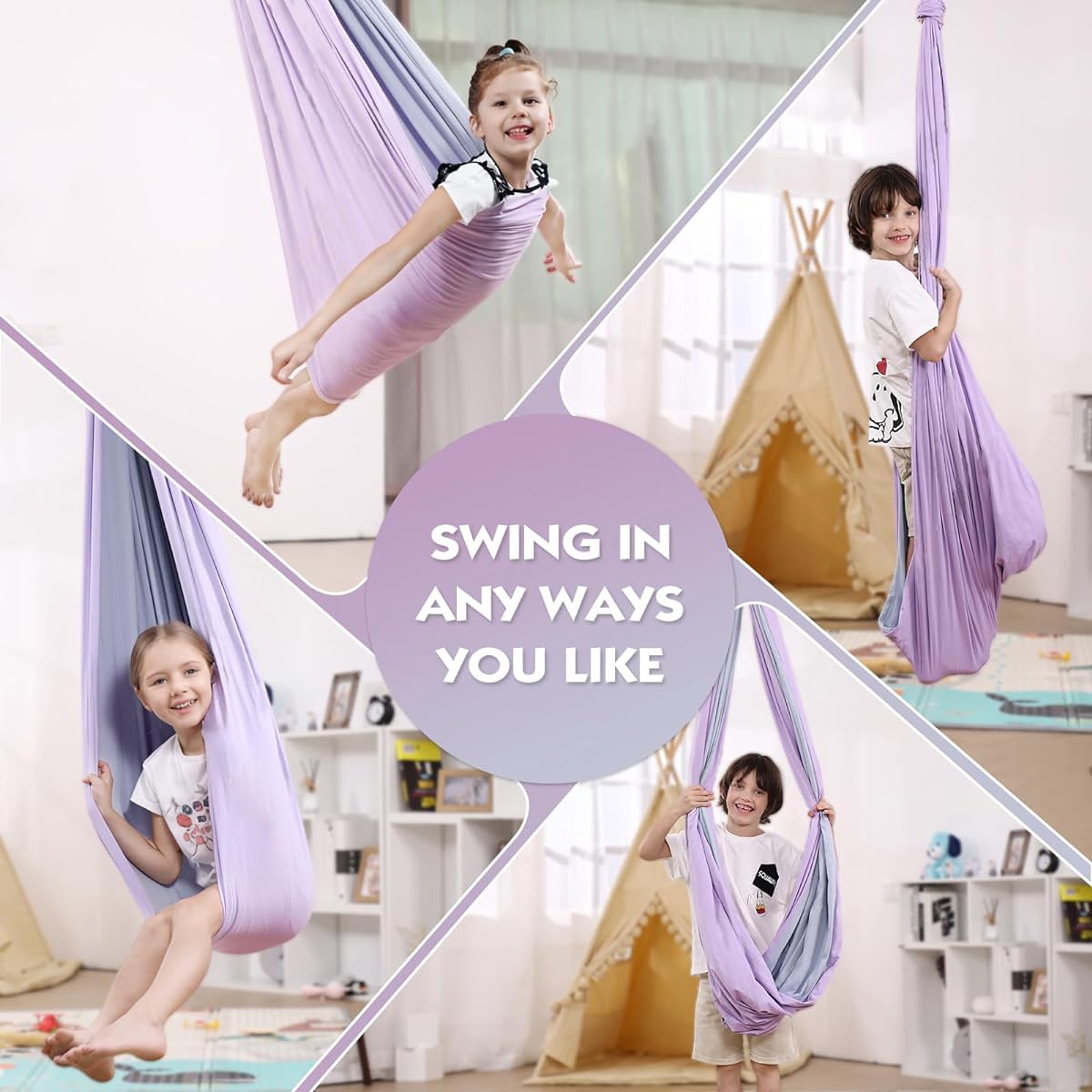 Sensory Swing for Indoor Outdoor Kids DIY Graffiti Therapy Swing for Kids Two Tone Swing Hammock for Kids & Adults Autism Double Layer 100% Cotton Sensory Joy Therapy Swing for Kids