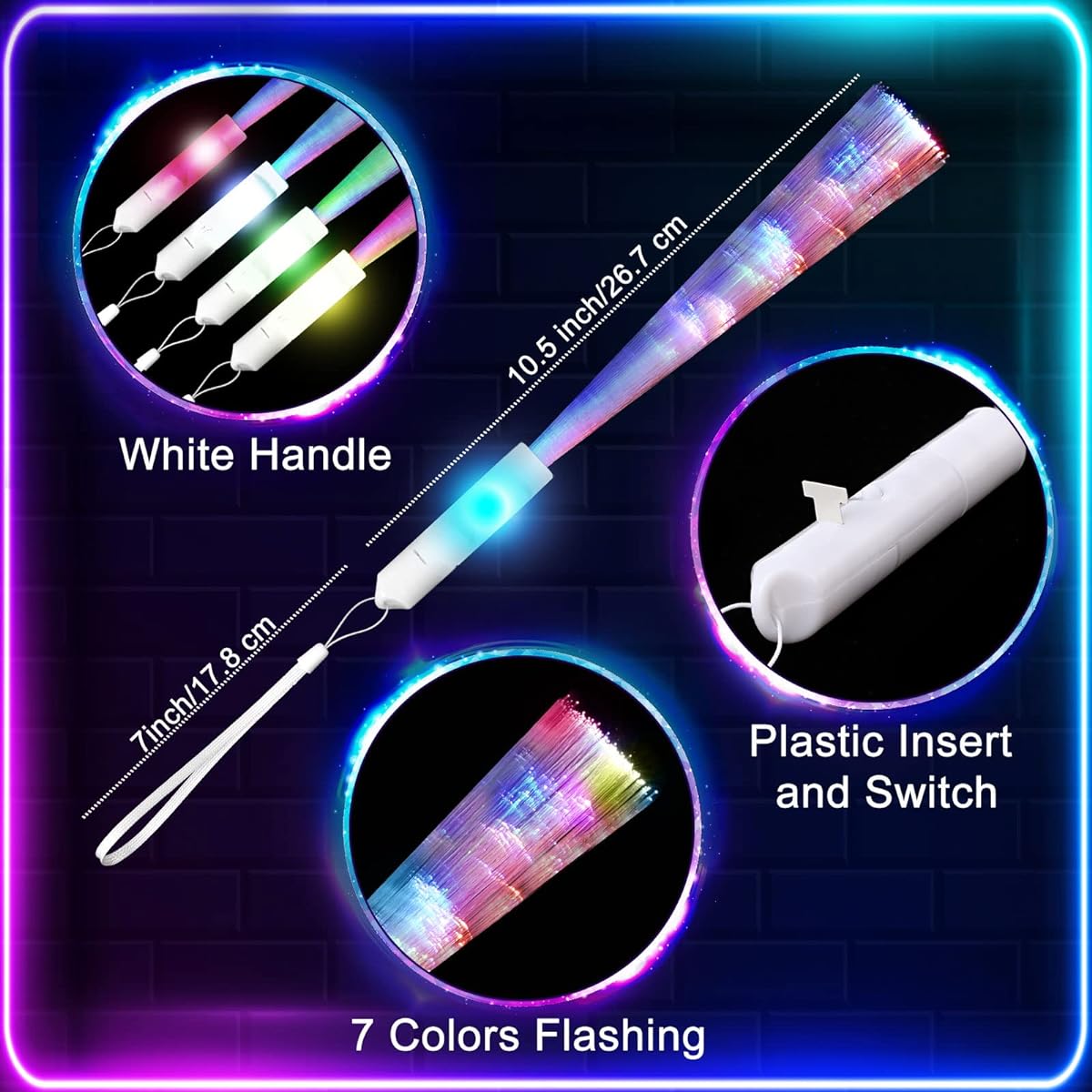 80pcs Fiber Optic Wand Glow Wand LED Wand Light Up Fiber Optic Glow Wand LED Light Up Fiber Optic Stick with Battery for Kids Birthday Wedding Dark Party Concert Club (White Handle)