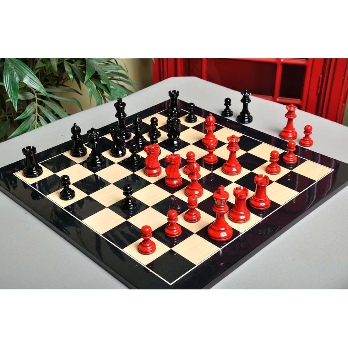 The House of Staunton Grandmaster Legal Chess Set - Pieces Only - 4.0" King - Black and Red Lacquer