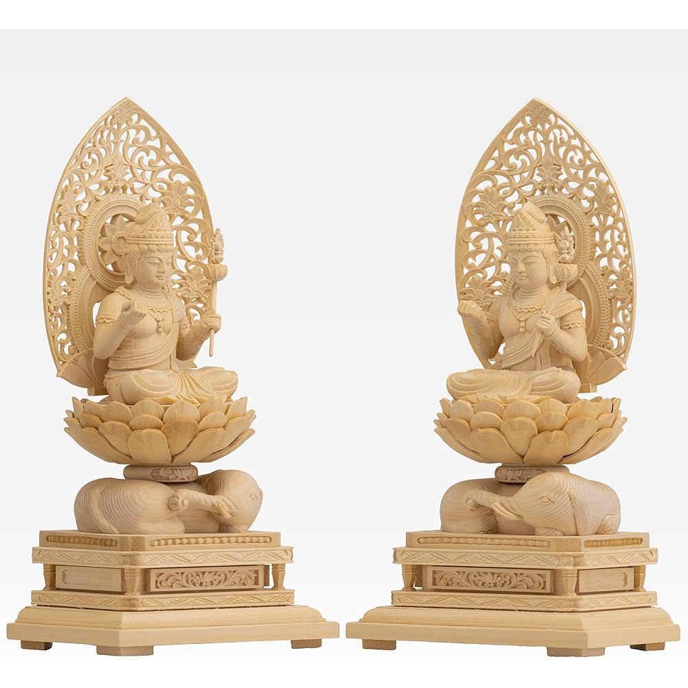 Wooden carved Buddha statue Fugen Bodhisattva Seated statue 22.5cm (Wooden: Cypress wood) Born in the Year of the Dragon and Snake Zodiac Guardian Principal Image Zodiac (Fugen Bosatsu Whi)