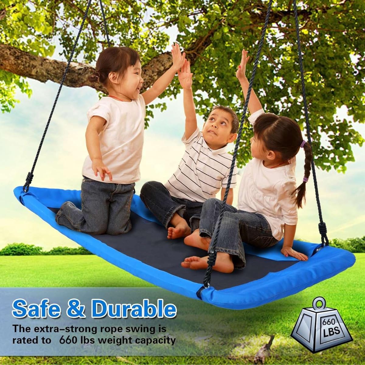 GCCSJ Swing for Kids Adults 660 lbs Giant 60 Inch Platform Tree Swing Waterproof Durable Steel Frame Tree Swing for Kids Outdoor Kids Swing Kids Swing Kids Swing Kids Outdoor Swing (Blue)