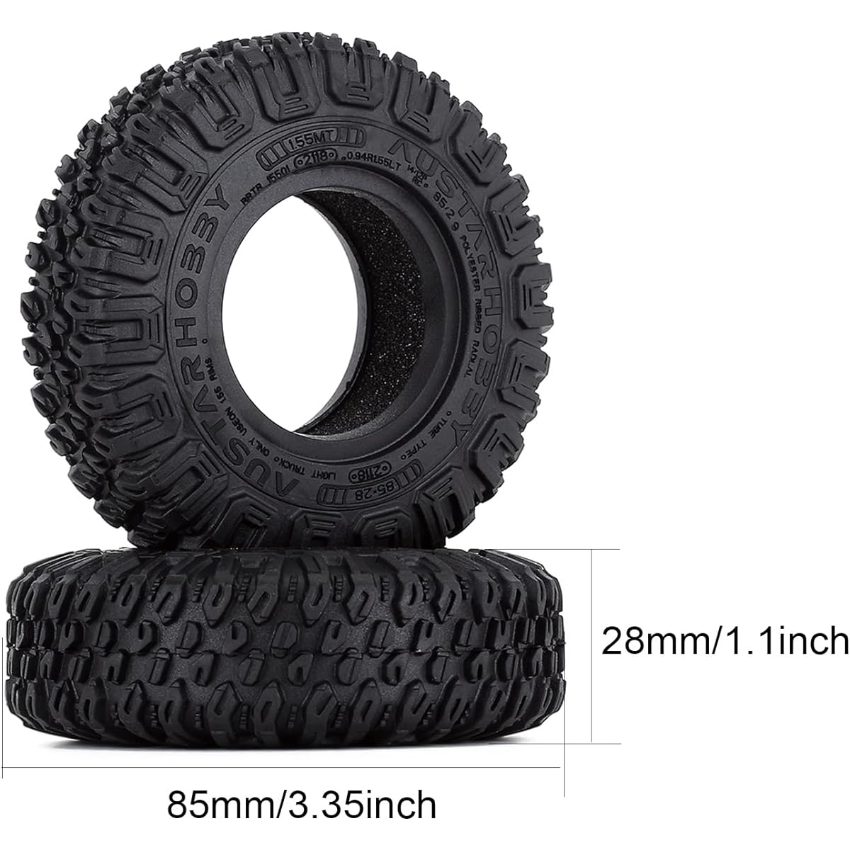 LAFEINA 4pcs 1.55inch Metal Beadlock Wheel Rims and 85mm Rubber Tire Tyres for 1:10 RC Crawler Car D90 TF2 Tamiya CC01 LC70 MST JIMNY Axial 90069 (White)