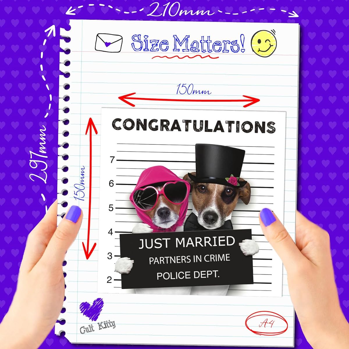 Cult Kitty - Just Married Mugshot - Just Married Card - Just Married Gift Card - Funny Wedding Card Congratulations to the Bride and Groom - Wedding Gift Card - Newlywed Card