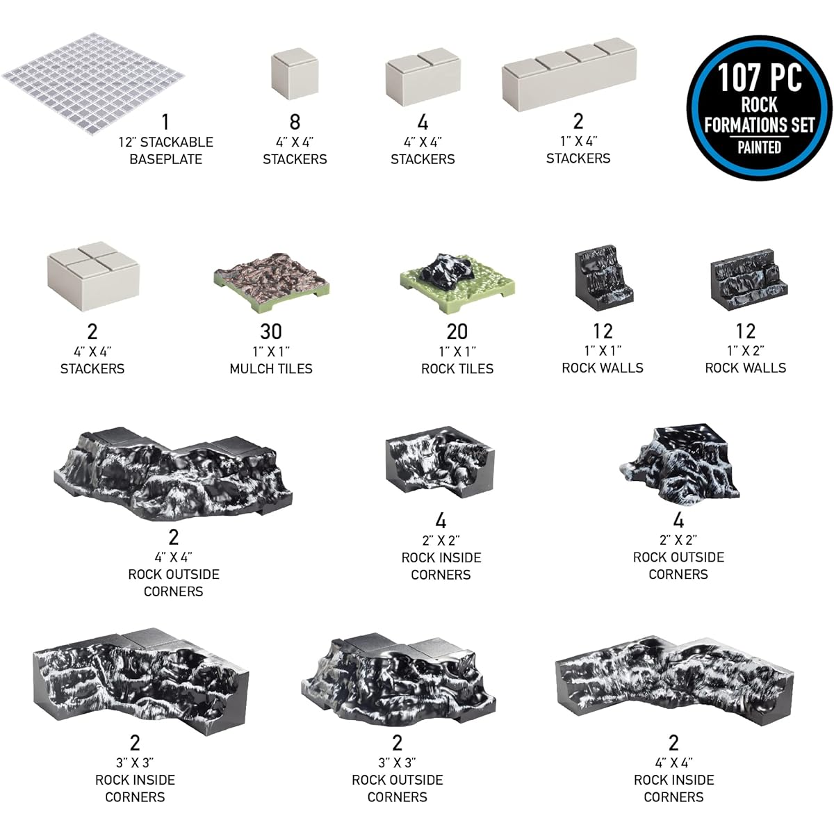 Monster Adventure Terrain 107 Piece Painted Rock Formation Base Set - Fully Modular Stackable 3D Tabletop World Builder - Can be used alone or with other sets - Perfect for DND Dungeons, Dragons, Pathfinder, and All RPG Games