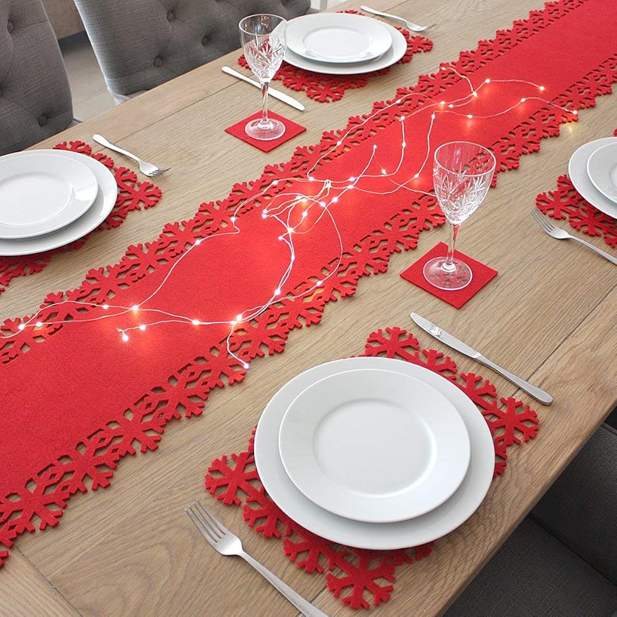 Christmas Decoration Table Runner Felt Red Snowflake Xmas Design 2M