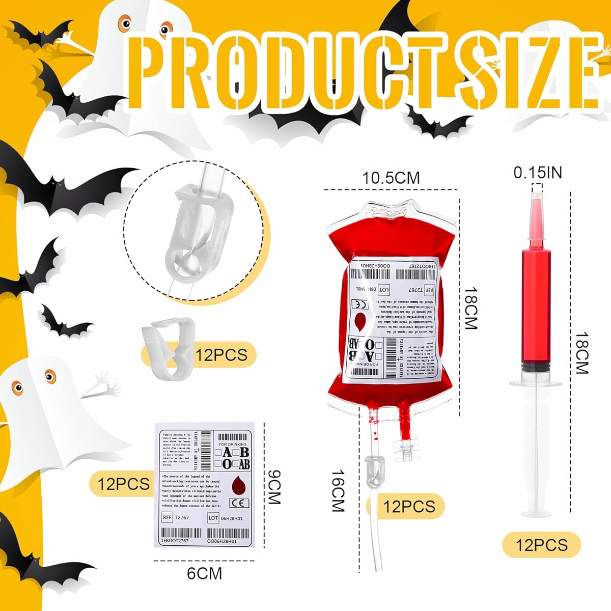 24 Piece Zombie Blood Bag Drink Pouch Set with Vampire IV Bag Halloween Party Drink Container with Syringe Halloween Party Decoration Graduation Zombie Vampire Party Supplies