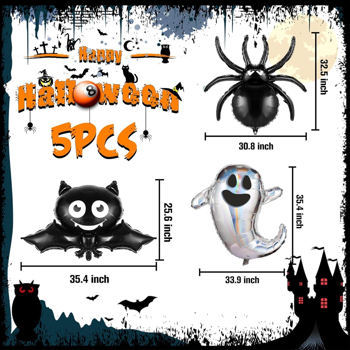 Libima 15 Piece Halloween Balloon Set Big Bat Ghost Spider Balloon Black Spider Bat Decoration Ghost Balloon Aluminum Foil Balloon Halloween Birthday Party Decoration Props Supplies
