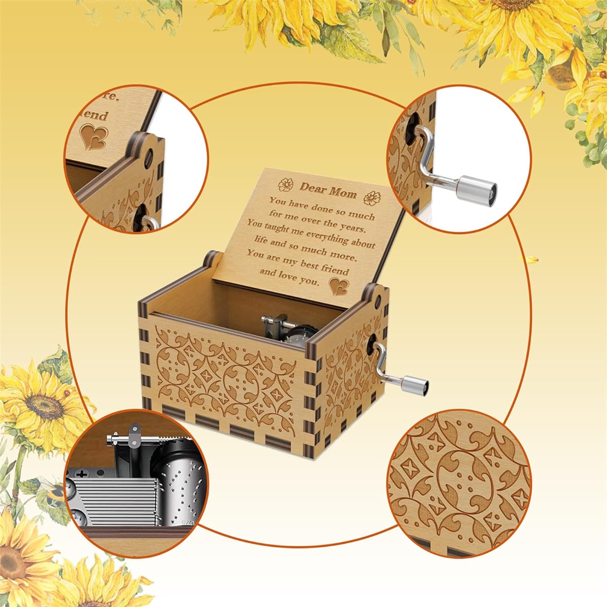 for mom You are My Sunshine Music Box You Have Done so Much Wood Engraved Hand Crank Mini Cute Music Valentine Romantic Gift for Women Valentine's Day/Mother's Day/Christmas