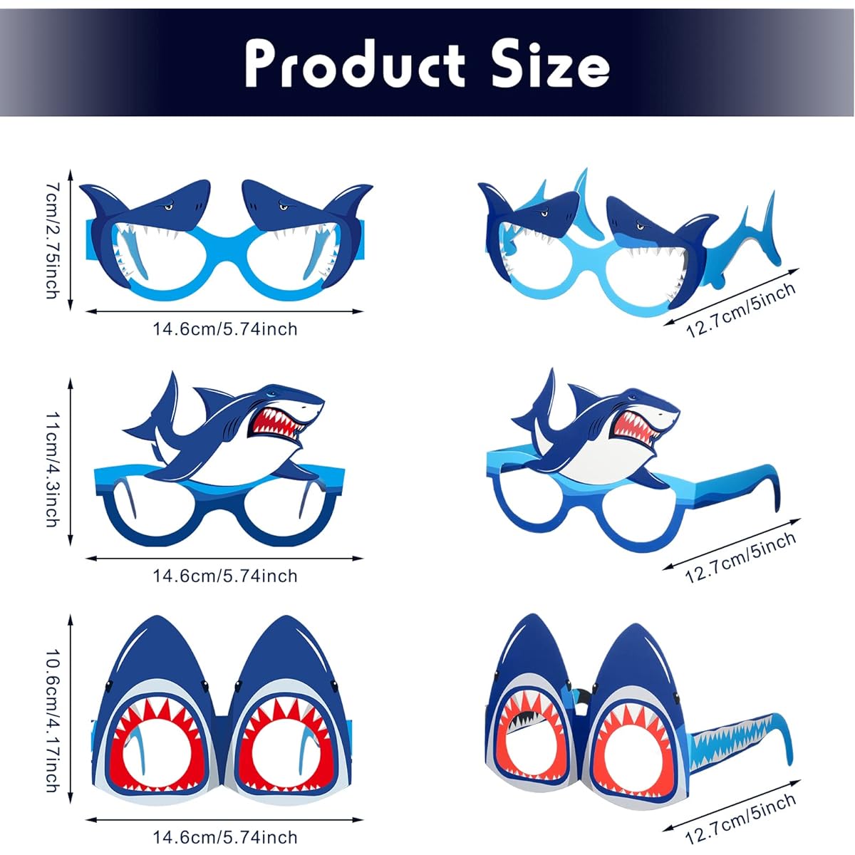 Liliful 32pcs Shark Party Glasses for Kids, Shark Paper Glasses, Shark Theme Party Paper Glasses, Shark Paper Glasses Photo Booth Props Shark Ocean Party Decorations Supplies for Kids Boys Girls