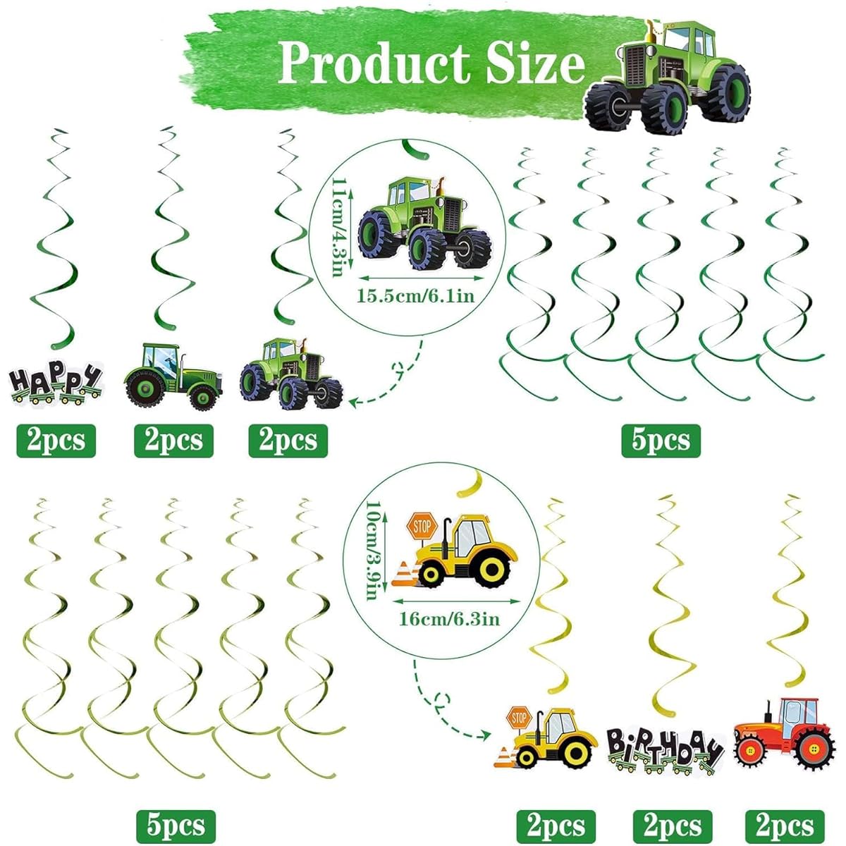 Paper Jazz 30 Pieces Tractor Party Decorations Hanging Swirls Green Tractor Theme Kids Baby Shower Party Supplies