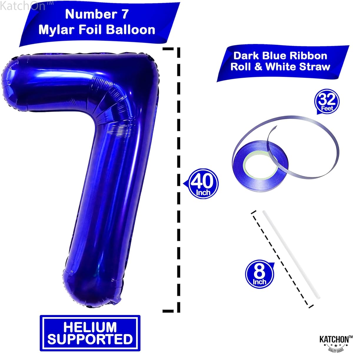 KatchOn Blue Number 7 Balloons - 40 Inch | Dark Blue 7 Balloon Number for Boys 7th Birthday Decorations | 7 Year Old Balloons 7th Birthday Balloons for Boys