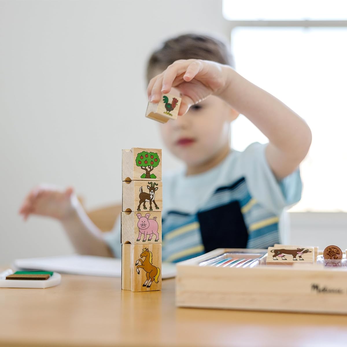Melissa & Doug Stamp-A-Scene Wooden Stamp Set: Farm - 20 Stamps, 5 Colored Pencils, and 2 Color Stamp Pad