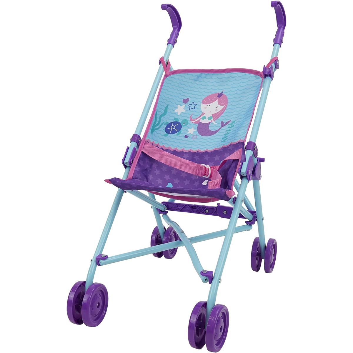 509: Mermaid Doll Umbrella Stroller - Kids Pretend Play Stroller, Easy Folding Storage & Travel, Fits Dolls up to 18", Ages 3+