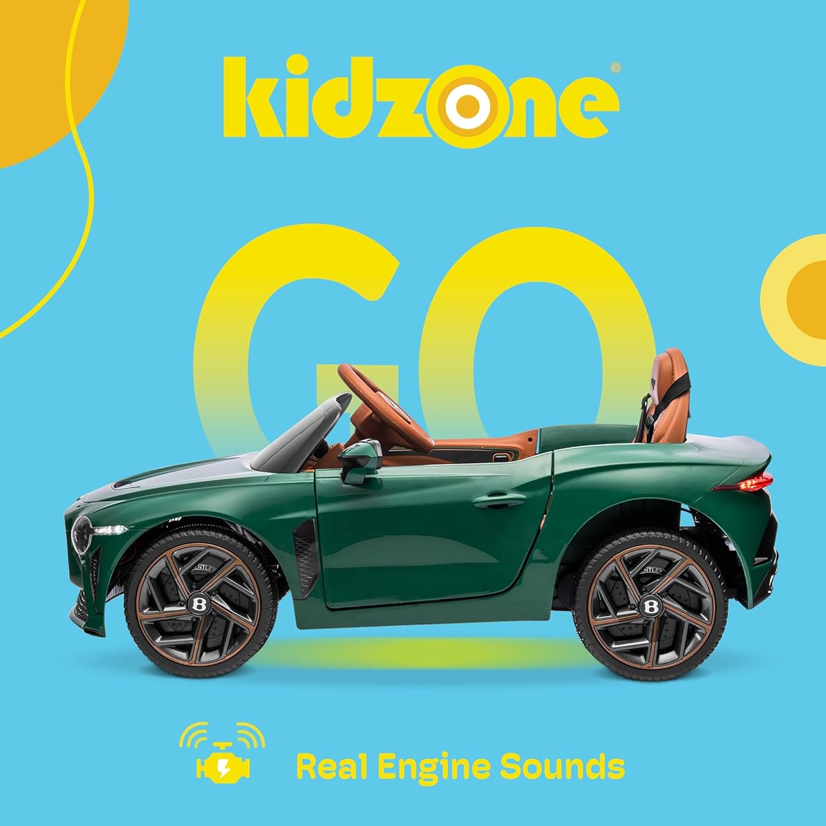 Kidzone 12V Licensed Bentley Baccarat Ride-On Car Kids Battery Powered Electric Car Toy with Parent Remote Control 3 Speeds Spring Suspension LED Light Horn Radio AUX Port Green