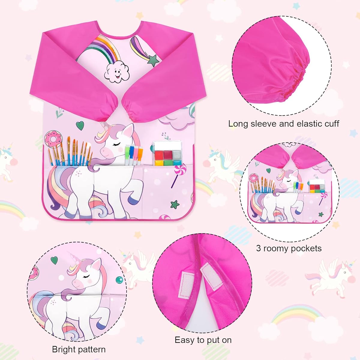 Bassion Kids Smock 23" x 17" Waterproof Art Toddler Smock Round Neck for Kids Boys Girls