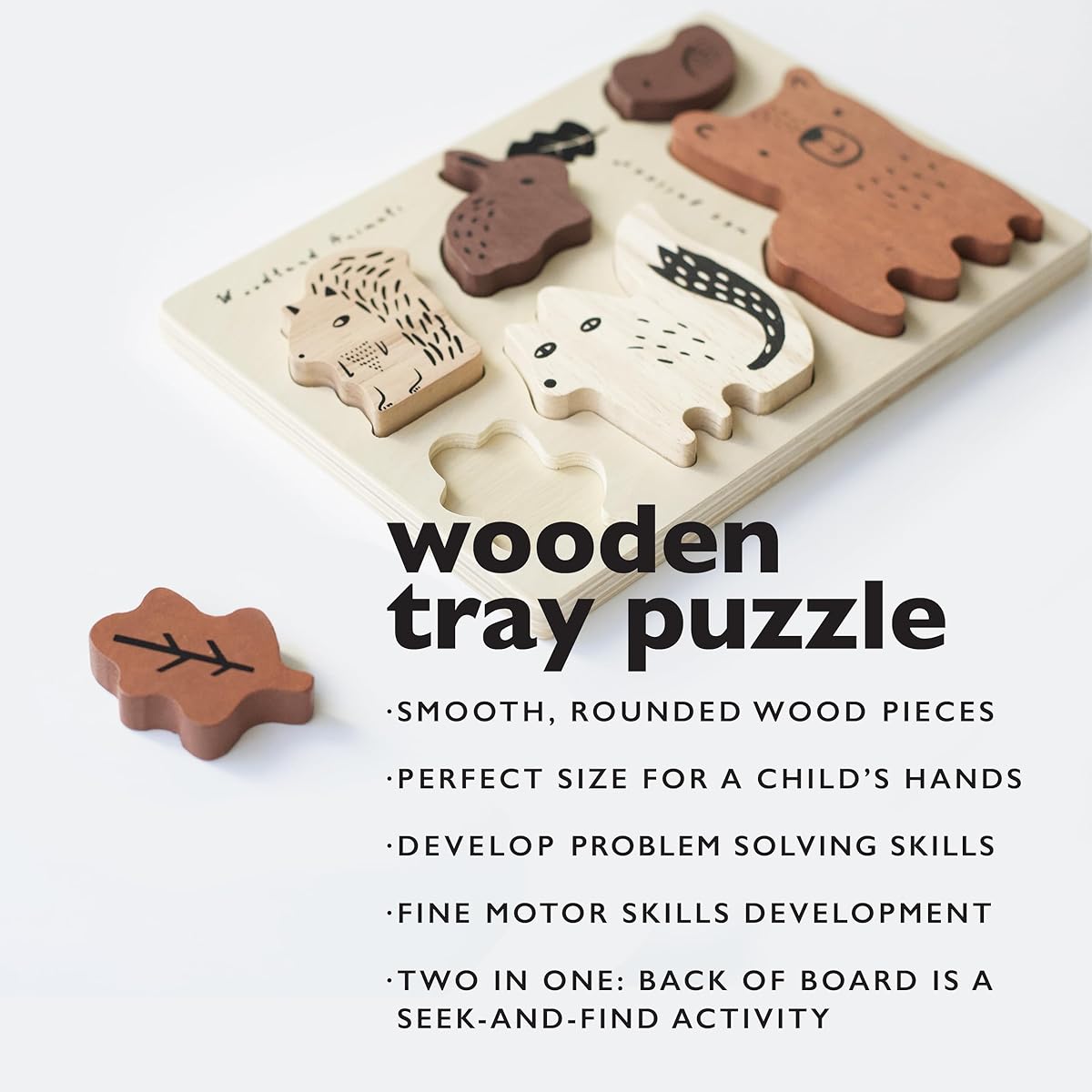 Wee Gallery Wooden Tray Puzzle Forest Animals 2nd Edition Montessori Toy for Early Learning & Fine Motor Skills Development Sustainable Educational Toys for Kids Toddlers